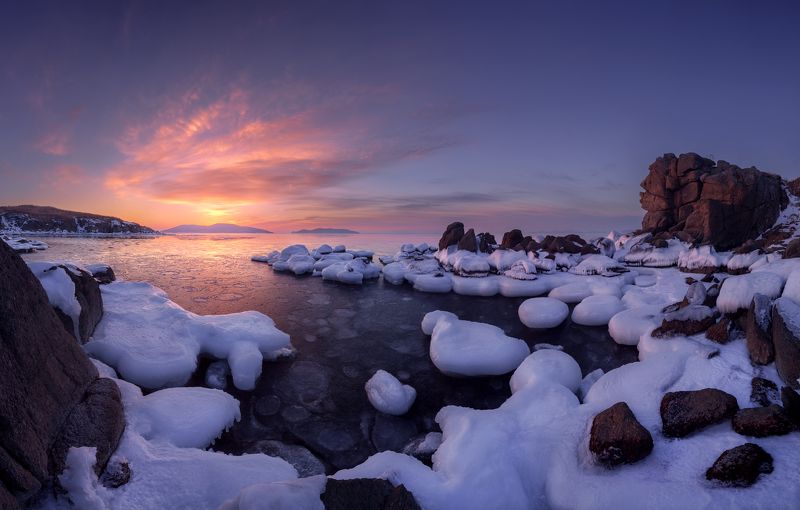 зима, утро, море, скалы, лёд ***photo preview