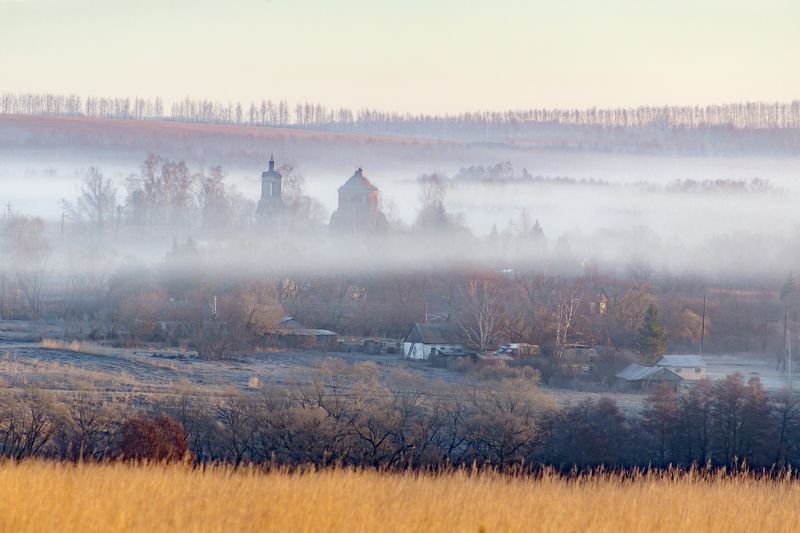 утро, туман, село, сонливость, пейзаж Под одеялом из туманаphoto preview