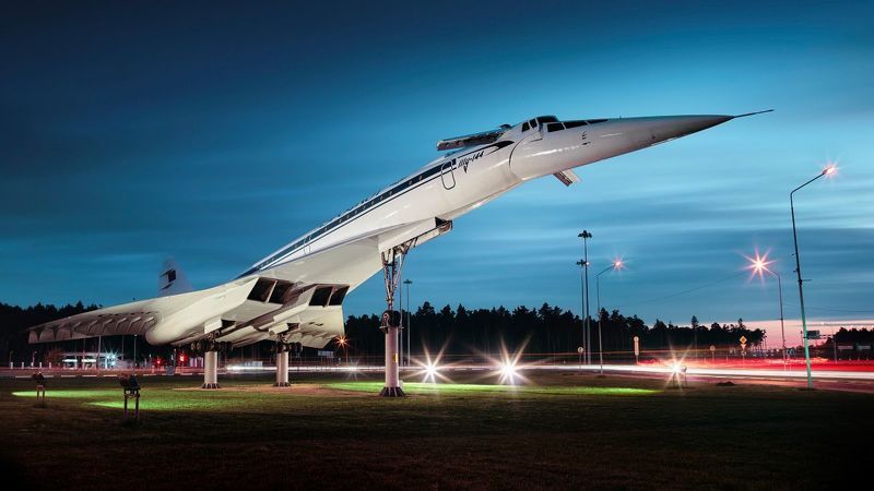 ночь, самолет,ту-144 Ту-144 самолет-памятникphoto preview