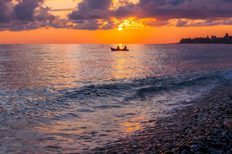 вечер, море, абхазия, рыбаки, закат, пейзаж Рыбакиphoto preview