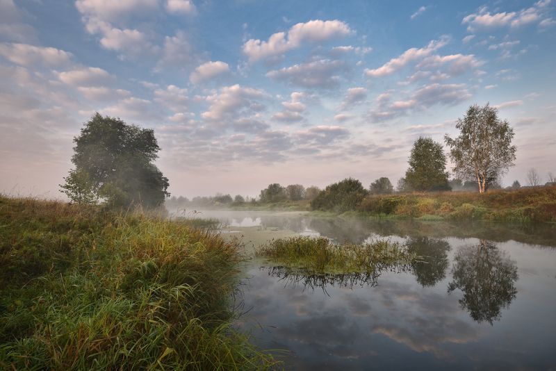 утро,рассвет,река,туман,небо,облака,отражение утроphoto preview