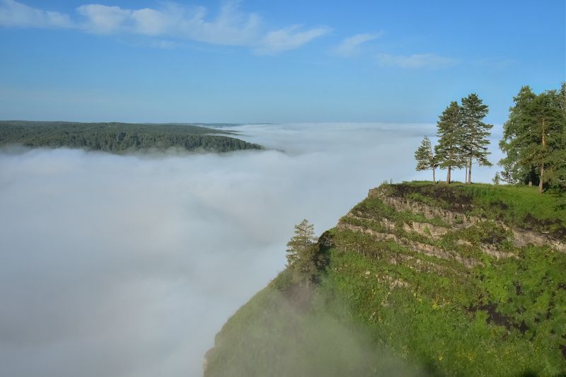 россия, сибирь, кузбасс, лето, утёс, утро, туман, холм Катунские утёсы в туманеphoto preview
