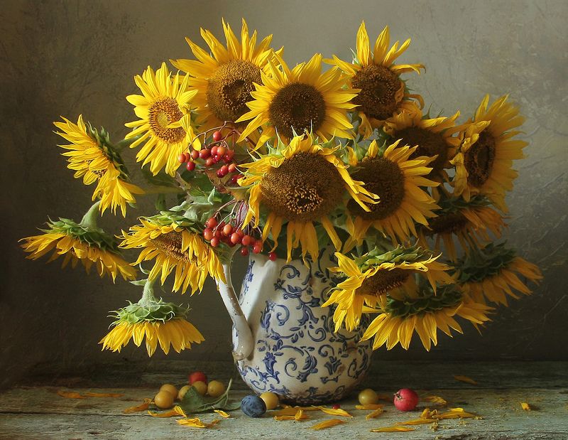 натюрморт, цветы, подсолнухи, лето, марина филатова, букет цветов, букет Знойный августphoto preview