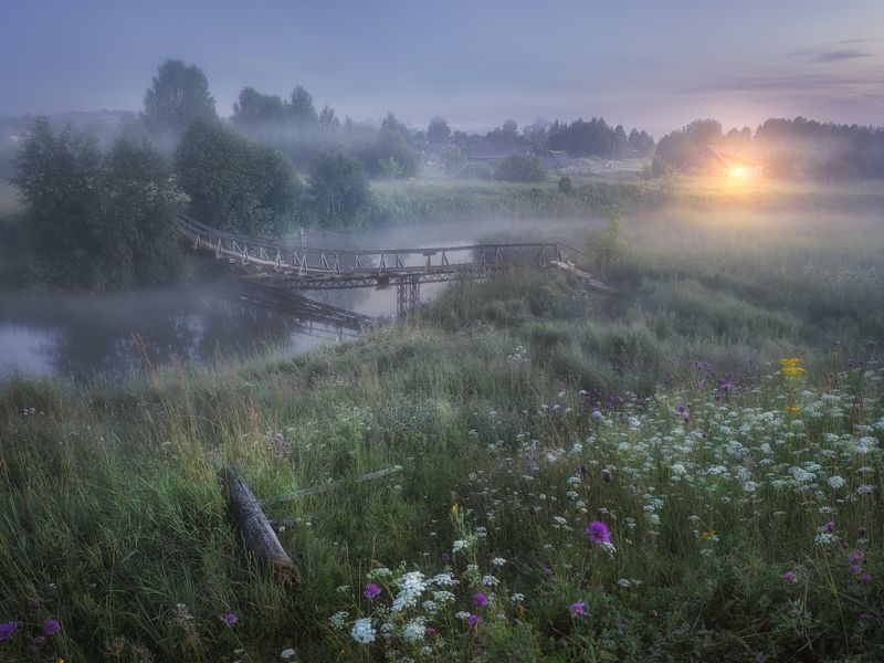 ночь, река, туман, мост, лето Про свет в окнеphoto preview