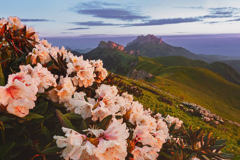 Рассвет на горе Асбестная с видом на Большой и Малый Тхачи