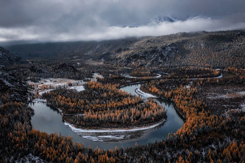 altay, autumn, october, cold, topview, aerial, landscape Curvesphoto preview