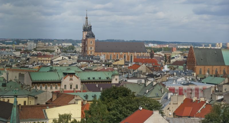 Вид на крыши Кракова с высоты, Польша