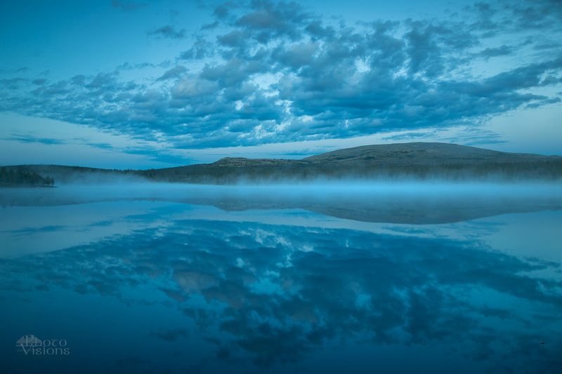 norway,woodland,lake,lakshore,mountains,clouds,blue hour,woods,forest,boreal,night,reflections White Night\'s Reflectionsphoto preview