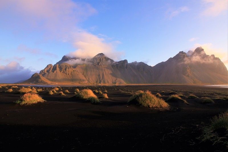 исландия, утро, восход солнца, горы, холмики, холмы, черный песок, лето, пейзаж, природа, путешествие Исландское рассветное...photo preview