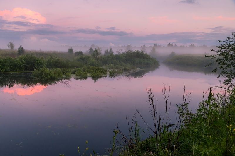 вечер, туман, река, пейзаж, тишина, закат Вечер прячется в туманеphoto preview