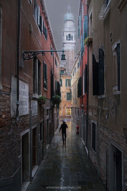 архитектура, венеция, дождь, город, силуэт, улица, италия Дождливый вечер в Венецииphoto preview