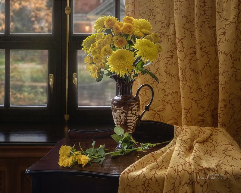 натюрморт, цветы, желтые цветы, букеты, интерьер, осень Осенний светphoto preview