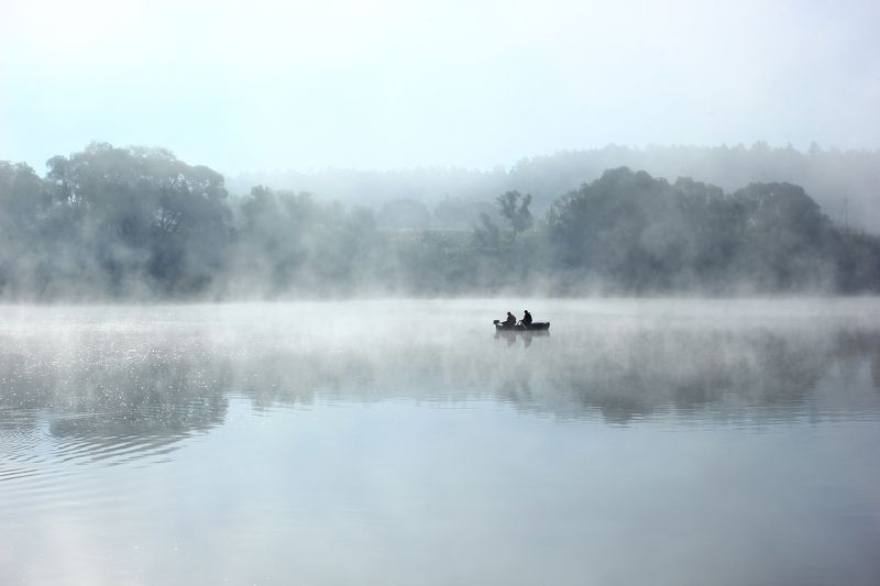 природа, река, речная гладь, рыбаки, лодка, ока, туман, дымка, раннее утро, рассвет, дыхание Дыхание рекиphoto preview