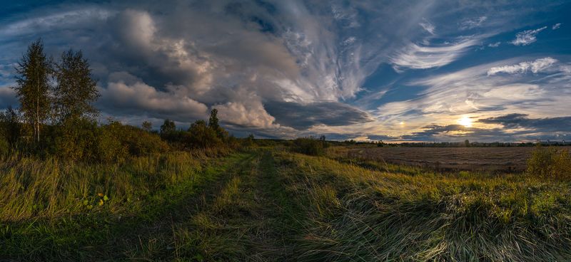 закат,облака,поле,панорама Закатные хроникиphoto preview