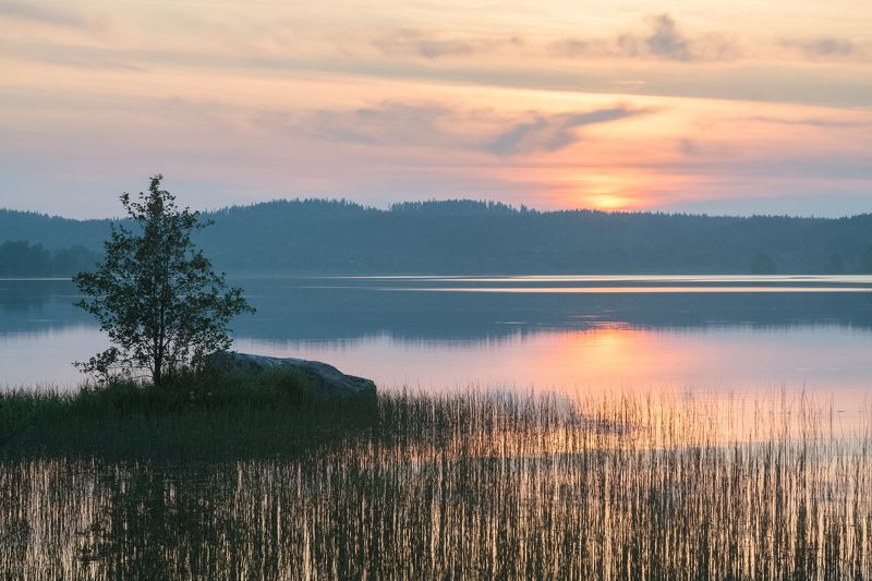 озеро закат отражение вечер природа лето Окончание лета фото превью