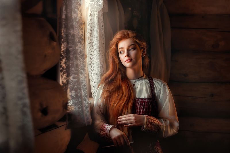 девушка, портрет, рыжая, русский стиль Анастасияphoto preview