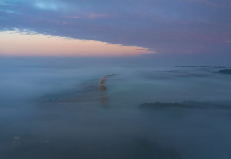Белгородская область, осень, осенний, рассвет, поляна, облака, туман, туманный, заря, облачно, акварель, холм, фиолетовый, розовый,  Туманно-облачные акварелиphoto preview