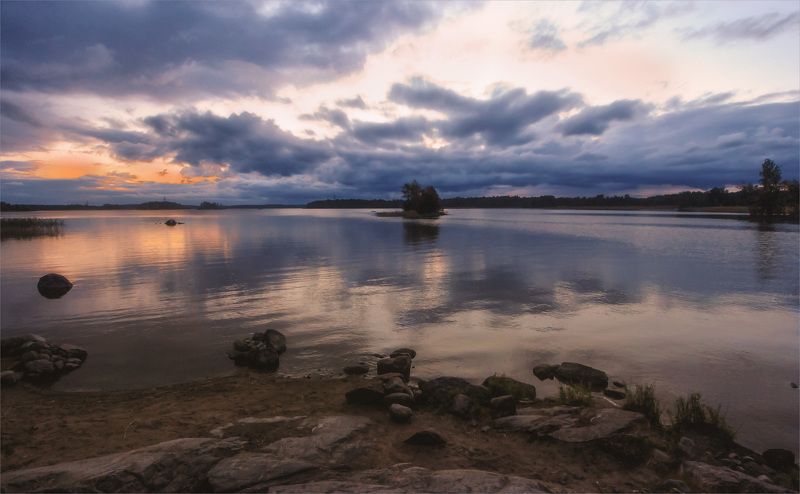 озеро камни островок закат Вечерphoto preview