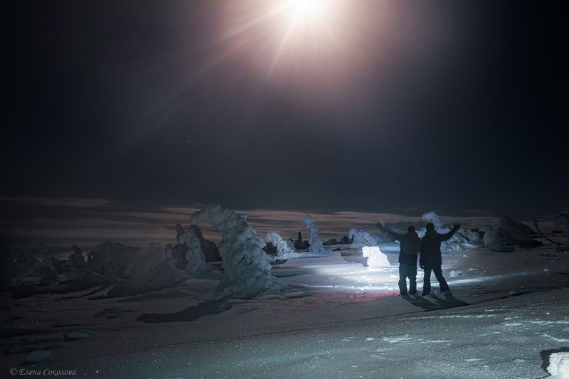 кваркуш, зима, ночной пейзаж, луна, звезды, снег, север Зимний Кваркушphoto preview