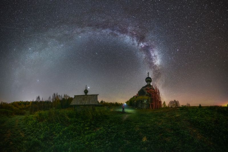 млечный путь, церковь, архангельская область, ночное фото Звездная дугаphoto preview