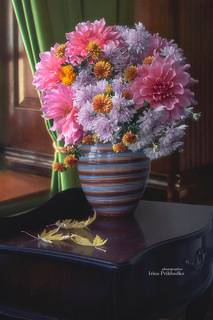 Натюрморт с букетом осенних садовых цветов