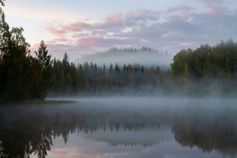 morning, russia, karelia, nature, fog, autumn Sunrisephoto preview