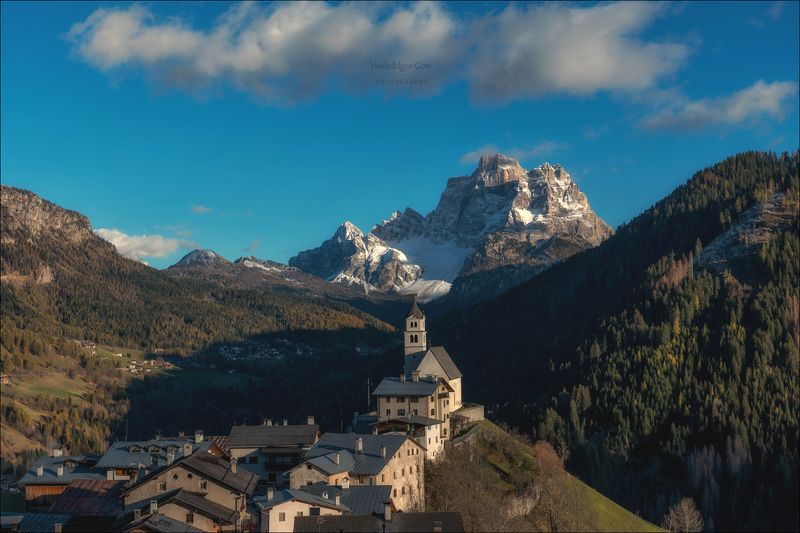 доломитовые альпы,деревня,осень,италия,alps,церквушка,morning,colors,аlpine church Про альпийские крыши... фото превью