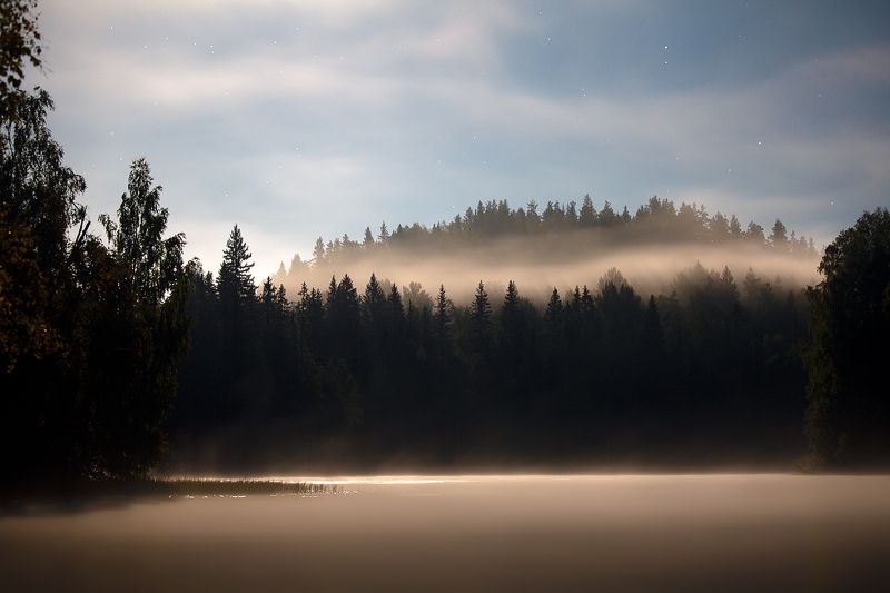 night, fog, russia, nature, moonlight, karelia Moonlightphoto preview