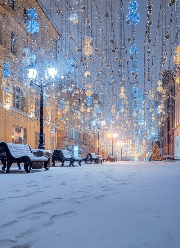Никольская улица, москва, новогодняя москва, зима, снег, new year, moscow, night Никольская улицаphoto preview