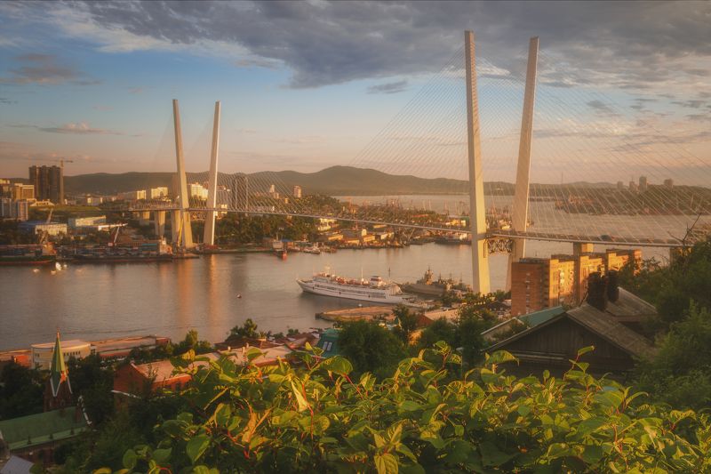 Золотой мост на закате. Владивосток. Четыре фото одного заката