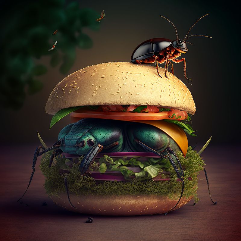 a sandwich with beetles
