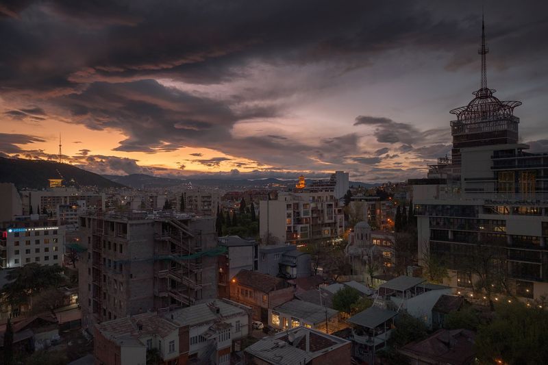 Dramatic Spring Sunset In Tbilisi