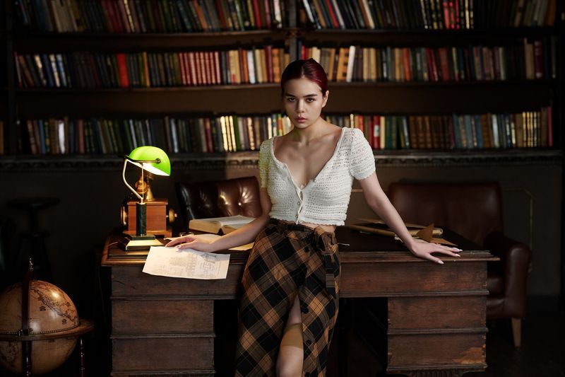 Plaid skirt and green lamp