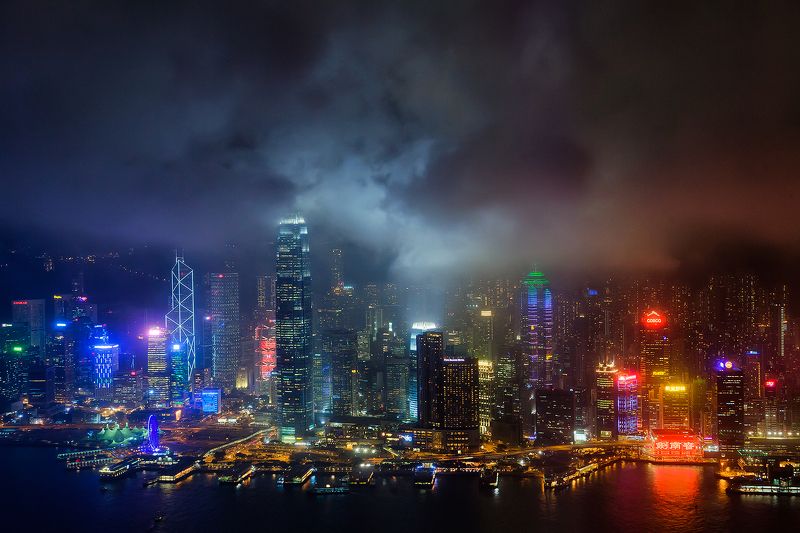 Гонконг, Китай, небоскреб, вечер, тучи, цвет Разноцветный Гонконгphoto preview