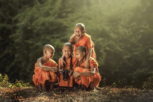 Novice buddist monk photography.