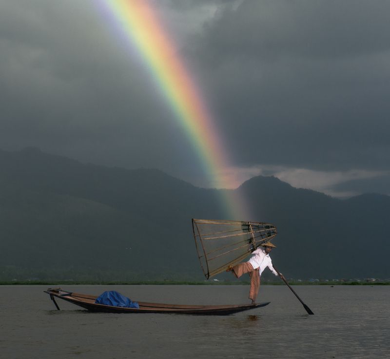 fisherman making a rainbow
