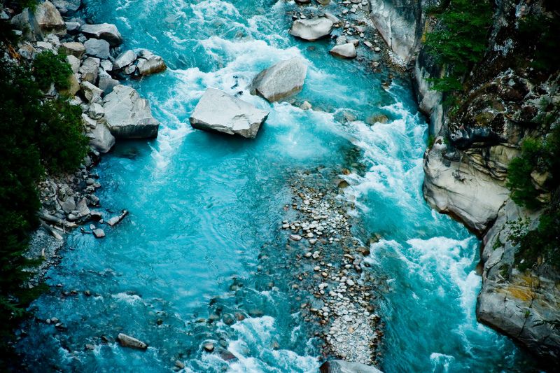 River Ganga in valley Himalayas mountains