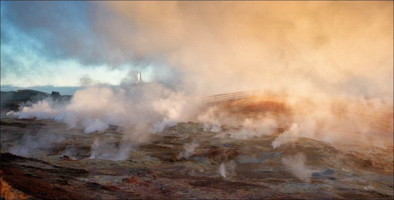 фумарола Исландия газ пар маяк утро рассвет Фумаролы Исландии.photo preview