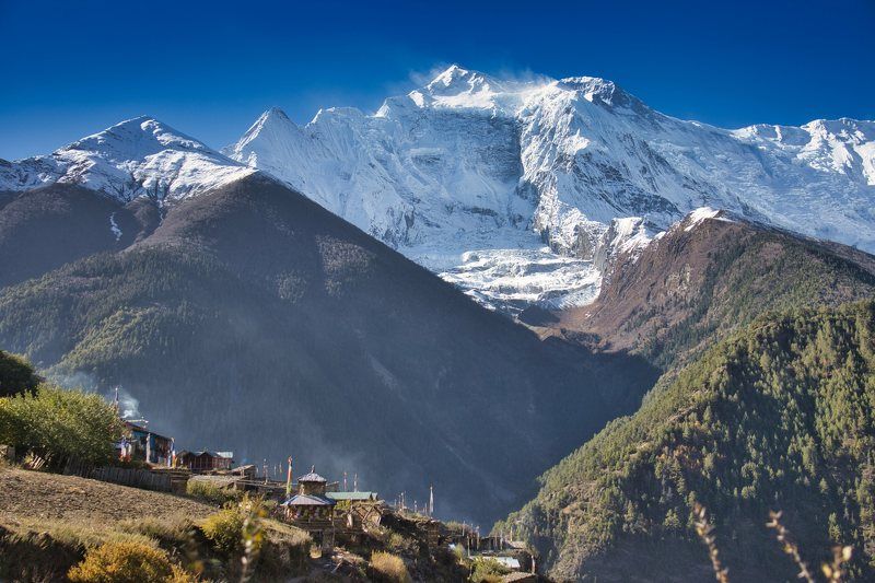 Annapurna snowcapped peak in the Himalaya mountains, Nepal