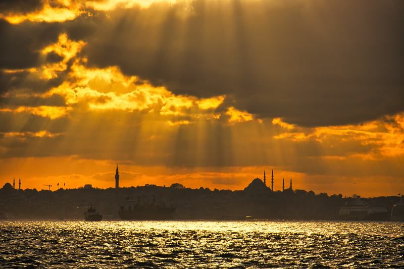 Silhouette of mosque at sunset in Istanbul