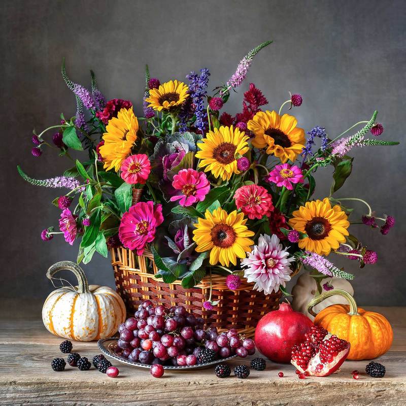 Still Life with Flowers and Pumpkins