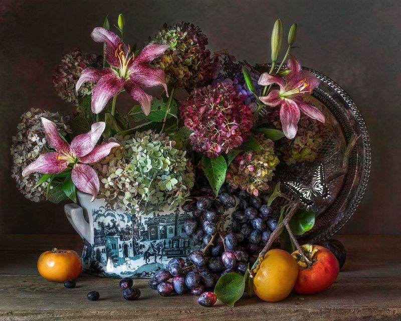 Still Life with Hydrangeas and Persimmons