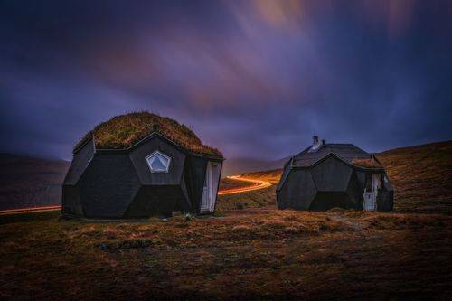 Night over the igloo houses