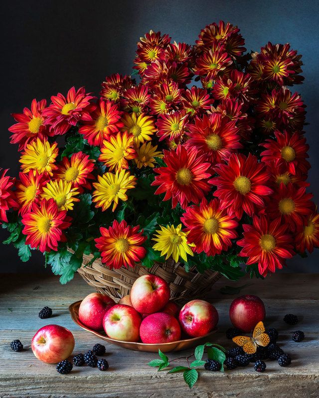 Still life with Chrysanthemum and Apples