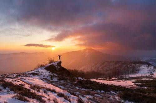 Beautiful spring sunrise in the Bieszczady National Park