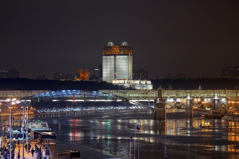 Пушкинский мост погрузился в ночь