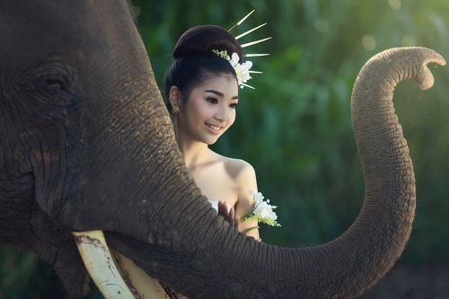 Portrait girl with elephant