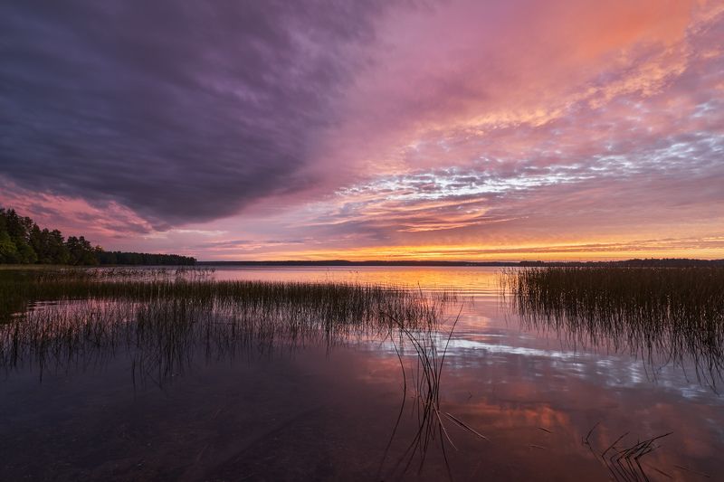 Рассвет на Валдайском озере перед грозой