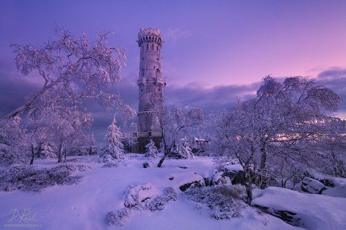 Winter tower before sunrise