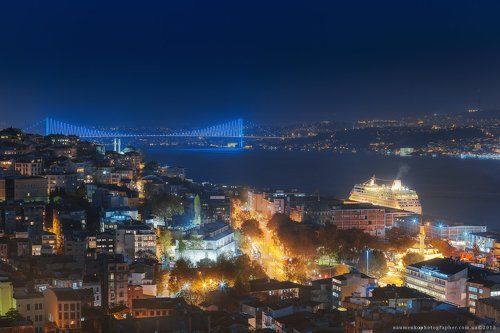 Турция. Стамбул. Панорама на Босфорский мост, вечерний